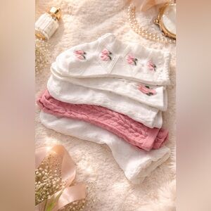 Boutique Cottagecore Bundle Floral Ruffle Crew Socks Soft Cozy Chic 4 Pair Set